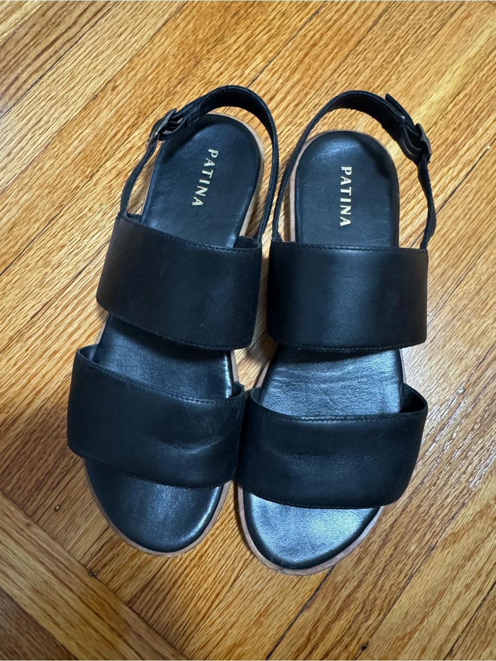 Patina Women's Black Leather Double-Strap Slingback Sandals